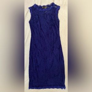 Sleeveless dark blue lace stretchy dress, size M